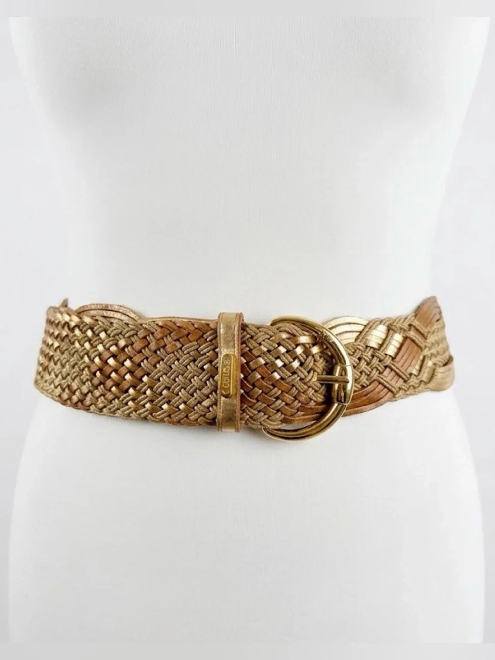 Ralph Lauren Braided Metallic Gold and Brown 100% Leather Belt